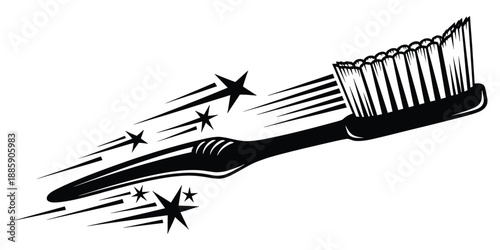 Toothbrush vector illustration with shining stars and motion lines representing hygiene and health