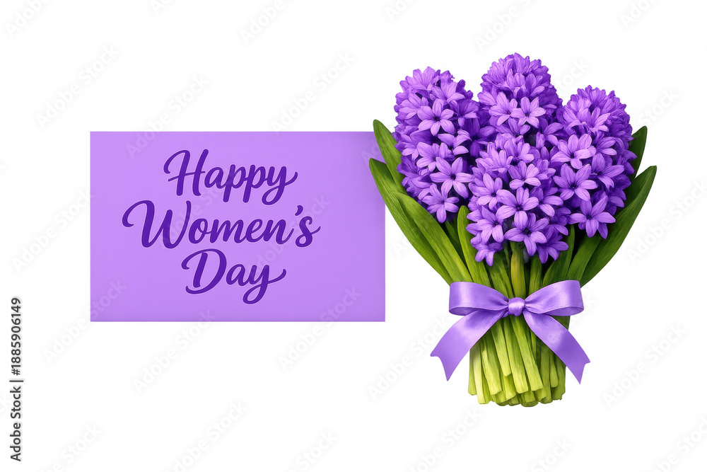 Obraz premium Happy women's day card with purple hyacinth bouquet
