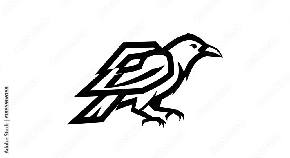 Fototapeta premium Black raven graphic on white background