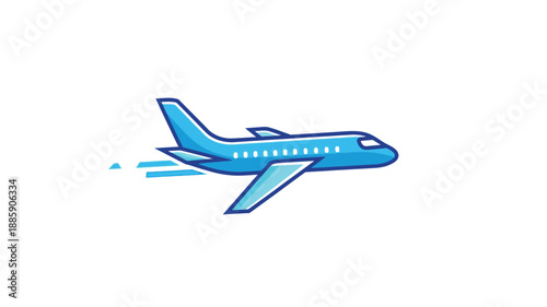 blue airplane illustration with motion lines against a white background silhouette