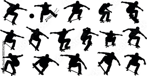 Collection of soccer player silhouettes in various actions