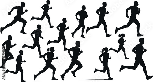 Silhouette of multiple runners in various poses