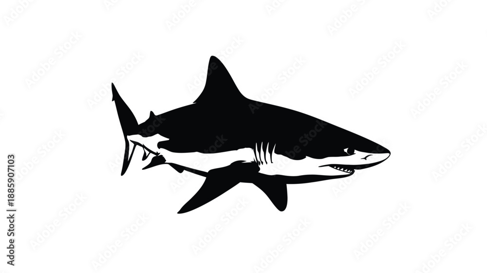 Fototapeta premium a striking black silhouette of a great white shark swimming gracefully
