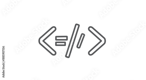 Simple stylized outline icon representing programming code tags encompassing an equals sign and a forward slash against a minimalist white background design.