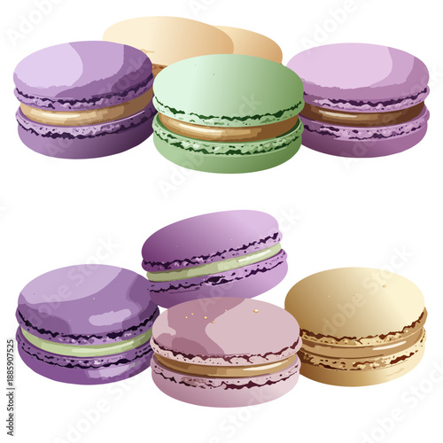 Mardi Gras Macaron Illustration Set – Realistic Colorful French Pastries