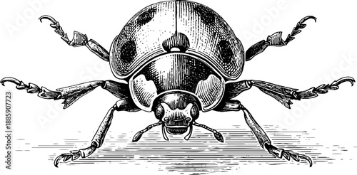Detailed 19th century ladybird beetle engraving for botanical illustration
