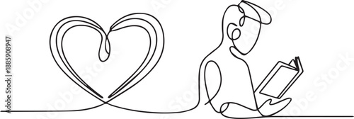 A person sitting and reading a book with a heart shape flowing from it