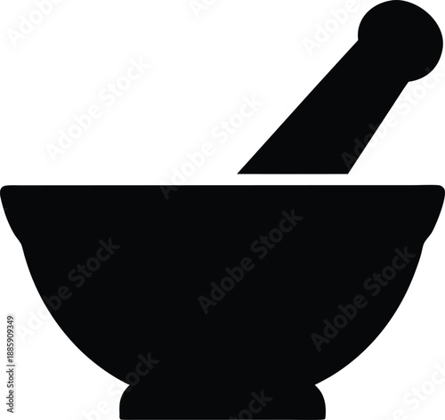 mortar and pestle silhouette vector illustration on transparent background