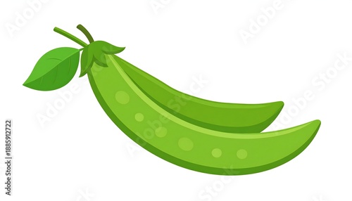 Two fresh green pea pods with leaf illustration.