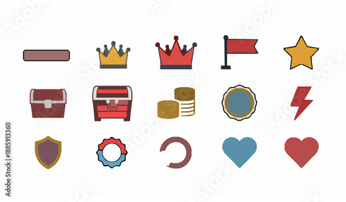 Gamification flat icons vector collection with editable stroke for apps games and user engagement