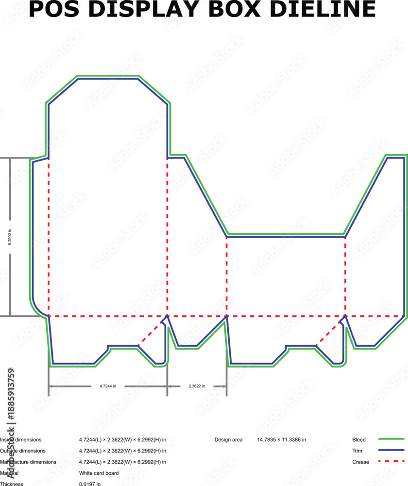 Obraz premium A technical diagram of a POS display box die line template
