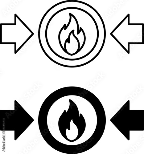 Fire Button Icons. Black and White Vector Illustrations. Fire Alarm System Device, Fire Alarm Trigger. Emergency Situation. Firefighter Concept