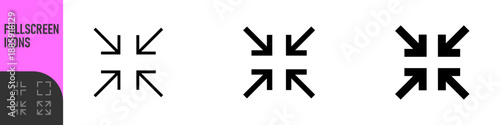 Minimize icon rally compact size small scale arrows icons. Shrink icon resize in arrows. Outline editable stroke, color icon set