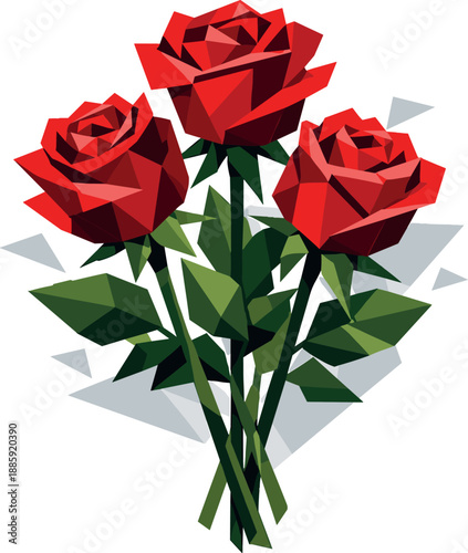 Geometric Rose Bouquet. Low-poly vector illustration of a modern rose bundle representing love, care, and refined aesthetics,