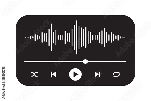 Modern music player user interface vector with audio waveform playback controls.