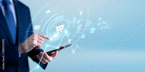 Cuadro en lienzo E commerce manager using the tablet and analyzing online sales data