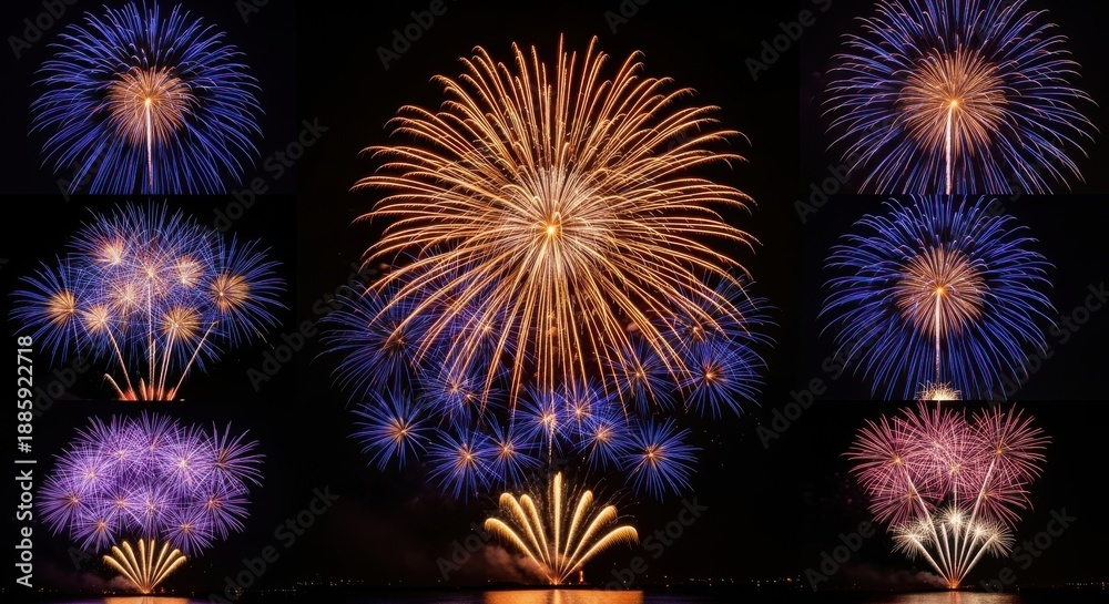 Obraz premium Vibrant fireworks display in the night sky