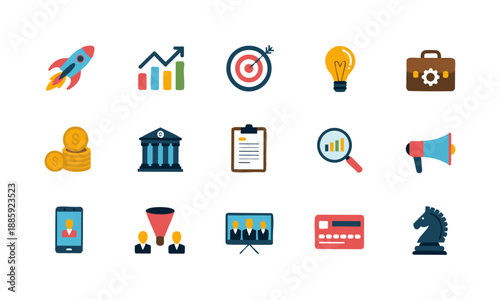 Startup Business Growth And Finance Icons In Modern Flat Vector Design vector illustration, easily editable. 