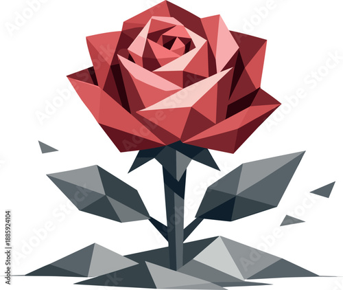 Minimalist Geometric Rose. Low-poly vector illustration of a modern minimal rose representing simplicity and emotional clarity,