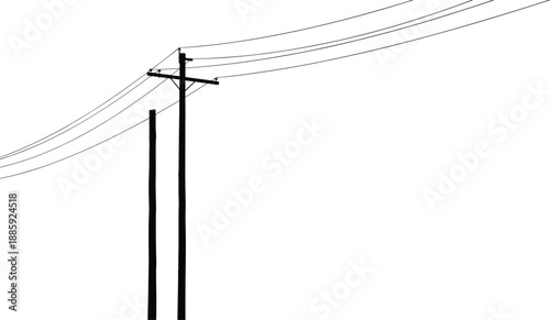 Electric utility power pole silhouette vector illustration with long overhead lines minimal industrial energy infrastructure isolated black design concept