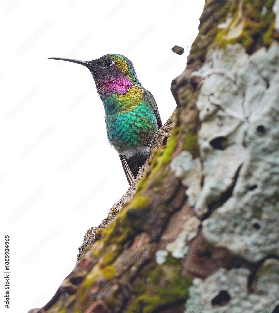 Fototapeta premium PNG Colorful hummingbird perched on tree