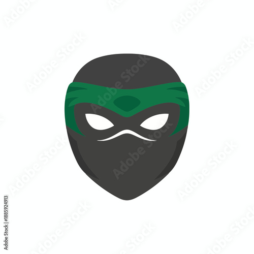 Menacing ninja mask with green headband and piercing eyes