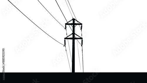 Electric utility power transmission pole silhouette vector illustration with overhead cables energy infrastructure isolated black minimal industrial design