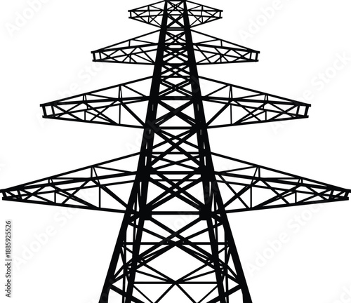High voltage electricity transmission tower silhouette vector illustration isolated black industrial power grid infrastructure design energy utility network concept symbol