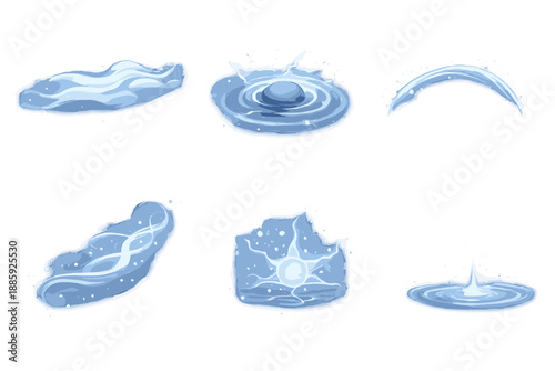 Solid Energy Icons. Solid style icons of Subdued Energy: mist line, stone pulse, soft arc, flowing thread, luminous node, grounded