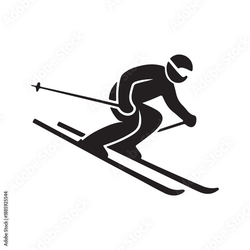 Downhill Skiing Athlete Silhouette, Winter Sports Vector Icon