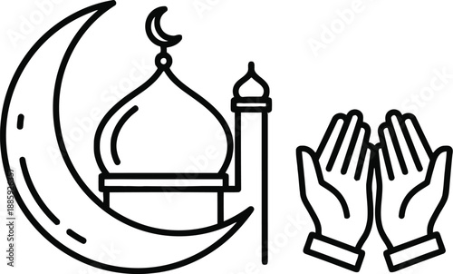 Ramadan kareem illustration with praying hands and mosque