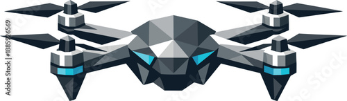 Polygonal Quadcopter Icon. Low-poly vector illustration focused on an iconic quadcopter drone symbol, polygonal geometric style