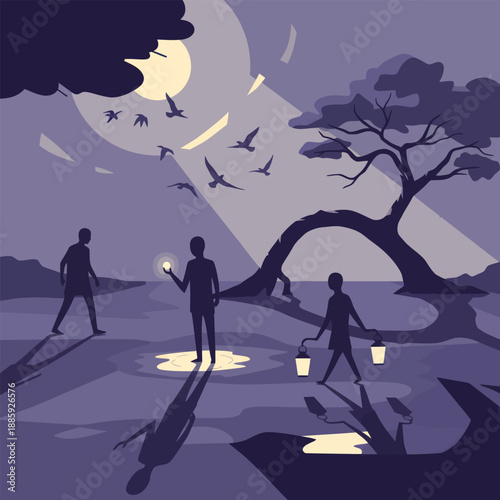 Surreal vector art of shadows living independent lives-01.eps