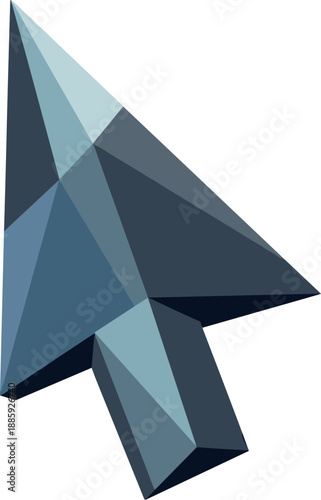 Low-Poly Cursor Precision. Low-poly vector illustration focused on a computer cursor arrow viewed frontally, polygonal geometric