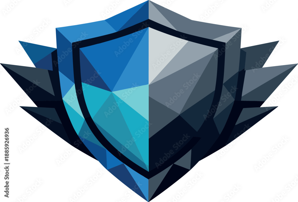 Fototapeta premium Geometric Security Shield. Low-poly vector illustration focused on a shield symbolizing security and protection, polygonal
