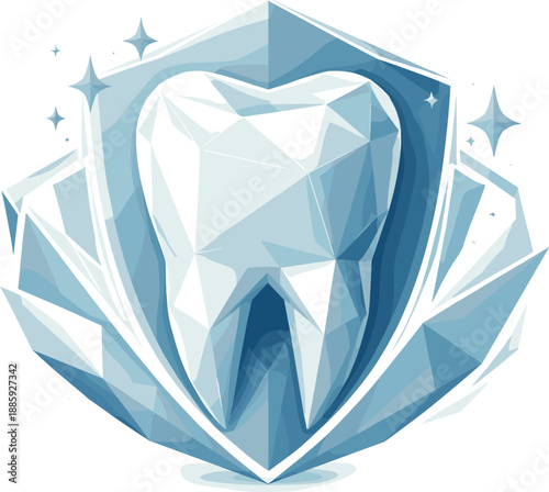 Geometric Tooth Icon. Low-poly vector illustration of a dental tooth icon symbolizing oral treatment and prevention, polygonal