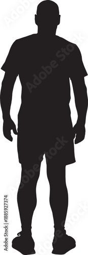 vector, silhouette of back view of a  Man standing dressed in shorts, t-shirt and sneakers