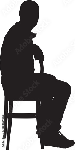 vector, silhouette of a side view of aman sitting on chair looking at camera