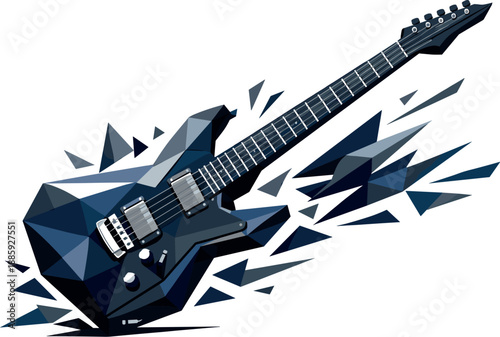 Electric Guitar Geometry. Low-poly vector illustration of a modern electric guitar representing sound, creativity, and performance