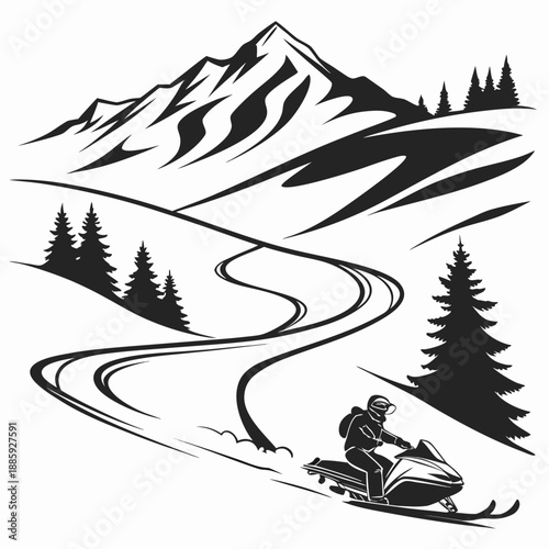 Snowmobiling through mountain trails