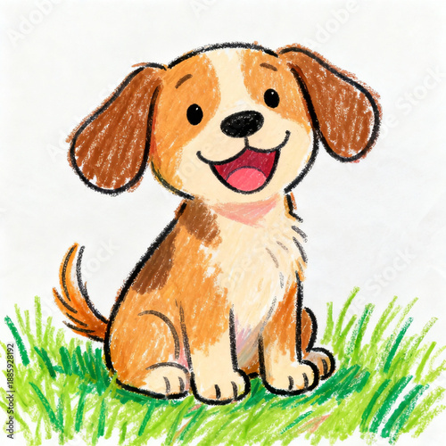 Happy Hand-Drawn Crayon Sketch of a Cute Puppy Dog