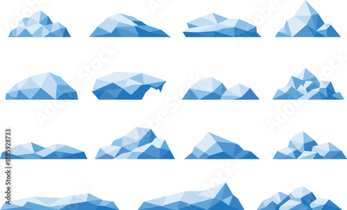 Geometric Snow Icons. Geometric low-poly vector icons illustrating snowdrifts and piled winter snow using angular polygonal facets