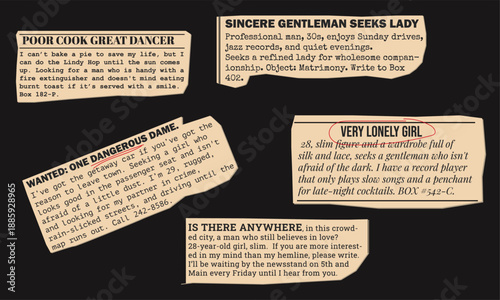 50s dating ad newspaper cut out element. Made for scrapbook, mix media design, popart collage.