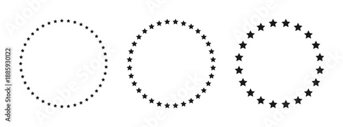 Round frame with stars. Decorative set of round frames made of stars. Circle frame with various star patterns. Vector.