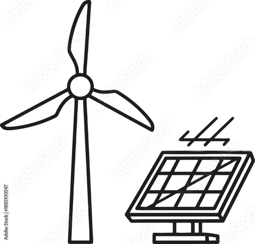Renewable energy sources wind turbine and solar panel