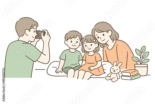 Family Photo Moment. Parents capturing a family moment with a photo, one parent holding the camera while the other leans in calmly