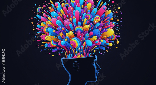 Conceptual Vector Illustration of a Brain Explosion with Vibrant Colors and Dynamic Energy Bursts