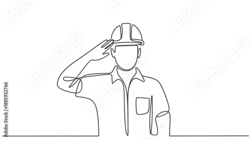 Line drawing of a construction worker saluting with respect and honor