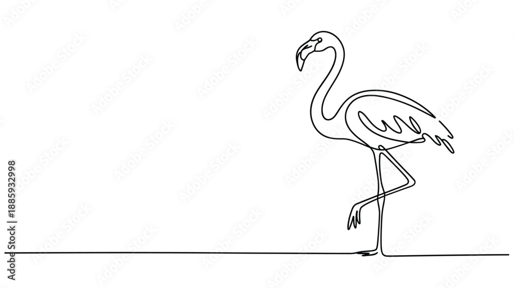 Fototapeta premium Elegant flamingo depicted in a minimalist continuous line art drawing style