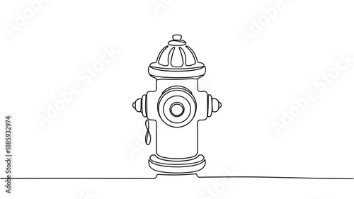 Simple one line drawing of a classic fire hydrant in black and white